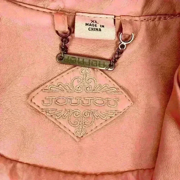 Joujou Pink Faux Leather Moto Jacket Girls XL /Wmn S Y2K Rocker Biker Girly Girl - Picture 6 of 16